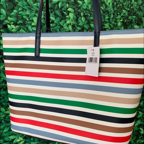 KATE SPADE TANYA MULTICOLOR STRIPE LEATHER TOTE - Picture 6 of 8